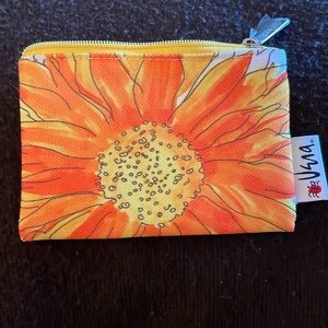 Small sunflower zip cosmetic bag coin purse. Vera Clinique